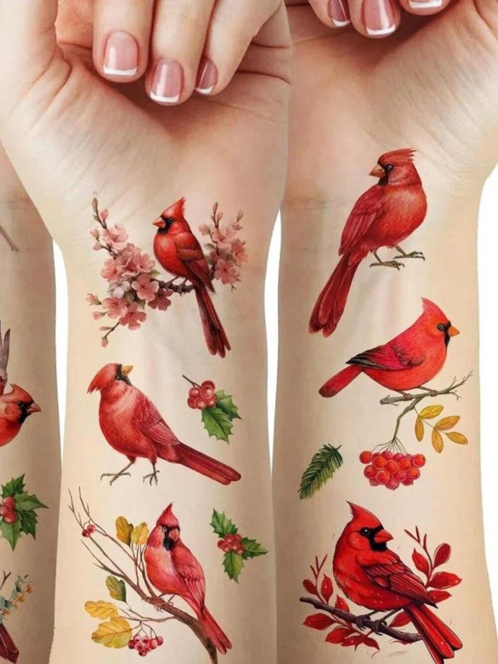 17 Pieces Red Cardinals Birds Temporary Tattoo Stickers